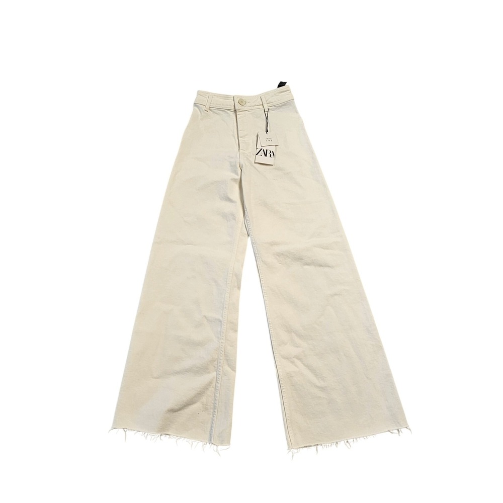 Zara The Marine Straight High Rise Jeans Ecru Off White Raw Hem Size 2 8246/050